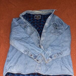 Levi's Light Blue Denim Jacket with Blue & Burgundy Plaid Lining